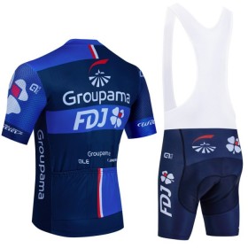 Set Fietsshirt + Korte Koersbroek 2024 Groupama FDJ Zwart Blauw